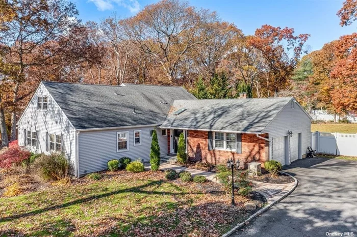 Ripley Manor Farmhouse Ranch for Sale in Half Hollow Hills School District, Home is located on a quiet tree-lined street. Updated Kitchen with granite countertops and walk-in Pantry. Primary Suite with 2 Walk-in Closets, 4 additional bedrooms plus office. Finished basement with tons of storage including a walk-in Cedar closet. Exterior features shed and vegetable garden. Recent Updates include new flooring on the main level (2020), Dishwasher (2020), AC Ductwork (2015).