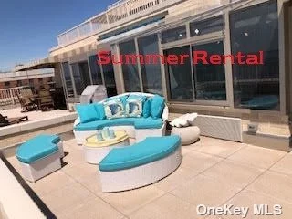 This Exceptional Direct Oceanfront 3 BR, 2.5 Bath Apt. is Located In The Newly Renovated Prestigious Renaissance Is Perfectly Appointed With Everything You Would Need For A Summer At The Beach. Stunning Oceanviews From Every Room, Bask In The Sun On The Massive Oceanfront Terrance Or Enjoy A Cool Breeze On The 2nd East Facing Terrace. Parking For 2 Cars (1 inside, 1 out), High End Furnishings, Tons Of Closets, 5Blks To LIRR And Beach Passes Included. Apt Also Has a Peleton Bike and Folding Elliptical Machine, High Speed Fios Internet and This Luxury Building Has A Full Time Doorman. Just Bring Your Swimsuit.