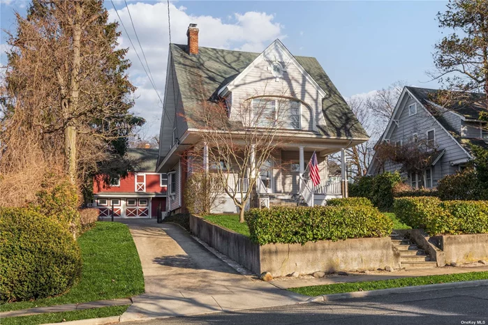 Spectacular turn of the century colonial, with antique barn. Pristine hardwood floors throughout. Large open but private front porch. Entry foyer comes into living room with fireplace. Formal dining, eat in kitchen and large family room in rear. Full high ceiling unfinished basement. Four Bedrooms, Primary with office. Walk up attic with water views. Large antique gambrel roofed barn with 2 car garage,  office, large upstairs with loft on top. Midblock location, close to all.