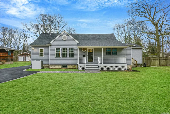 Welcome Home. Spacious Wide-line Ranch on Half Acre Located South of Montauk. Home Boasts Brand New Kitchen w/Quartz Counters & Stainless Appliances. New Roof, New Steel Support Beam in Crawl, Totally New 200 AMP ( New Wiring) Electric, New Top Of The Line Bosch Central Air w/Heat Pump, New Siding & Chimney Flue. Hardwood Floors Throughout. Wood Burning Fireplace in Living Room. Sliders From Den Lead to Large Sunny Deck, Patio and Cleared Property. This Is The The What You Have Been Waiting For. Taxes w. Basic Star: $11, 097.51