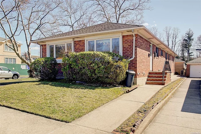 One Family oversized ranch home in the highly sought after Oakland Gardens section of Bayside. Sitting on a 45 x 100 corner lot with a building size of 26.5&rsquo; x 51.5&rsquo; PLUS a large 20.5&rsquo; x 16.5&rsquo; den/bedroom in the rear. Altogether this house has over 1, 700 sq ft of living space (not including bsmt). Main floor features 5 bedrooms, 2 full baths, eat-in-kitchen, formal dining room, spacious living room, wood floors (under carpets), access to basement, large windows, and much more. Basement features large recreational space, half bath, two means of egress, custom built bar, and house utilities. Central A/C and forced air heating throughout. Exterior features include private driveway, enclosed yard, and detached 1 car garage. Property sold as is. In terms of location, it doesn&rsquo;t get much better than this. Zoned for top rated PS 188 and JHS 74. Located just 1 block from famous Alley Pond Park, 1 block to Springfield Blvd, 4 blocks to Union Tpke, and 10 blocks to Bell Blvd.