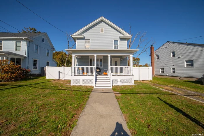 Located in the heart of Patchogue Village, this colonial offers 3 large bedrooms, primary bedroom has wic, Living room, oversized formal dining room, oversized eat in kitchen, 2 full baths, full stand up attic. Hardwoods throughout, brand new trex front porch & rear deck. Centrally located to Patchogue Village & Shore Front Park.