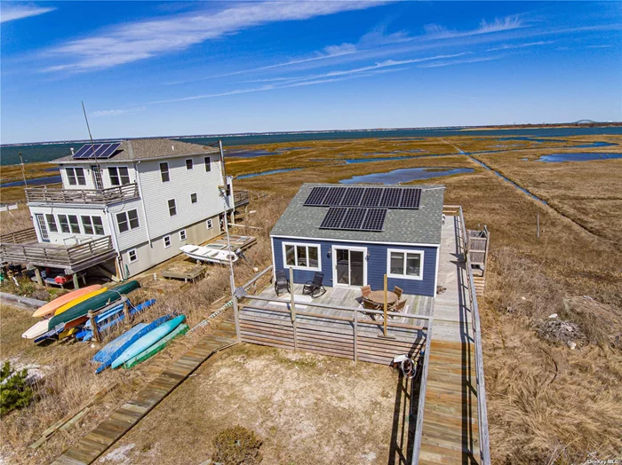 Classic Oak Island Cottage with 2 Bedrooms and an Open Floor Plan Providing Breathtaking Sunrises and Sunsets. Roof, Kitchen , Deck and Exterior siding are 3 Yrs Old. Home Boast all the Modern Conveniences One Would Find on the Mainland such as a Washer and Dryer, Owned Solar Panels, Gas Stove and Microwave. Private Dock with A Small Sandy Beach. Can Only Access Oak Island By Private Boat. No Ferries. Can Be Used Only As A Summer Home. Only Accessible By Private Boat. Town of Babylon Land Lease Annual Fee in Addition to Taxes. Sold AS IS.