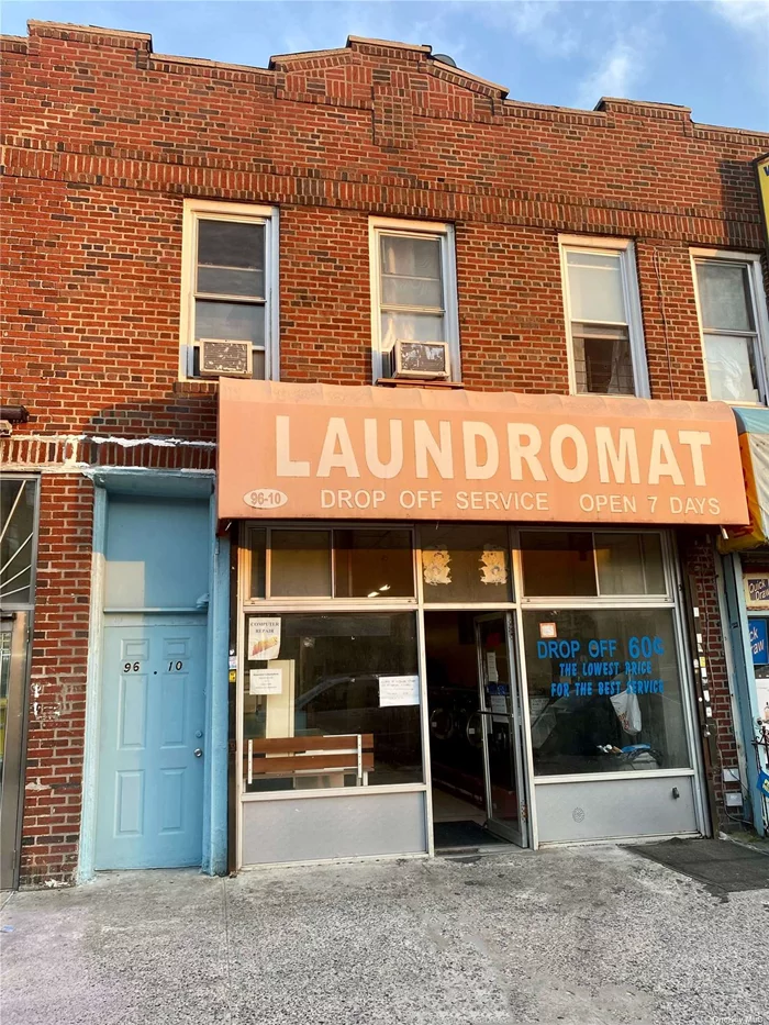 Established Laundromat Business & Building Package in the heart of East Elmhurst For Sale!!! Brick Mixed Use building that includes a store front + 2 residential units. The store is appx. 1200 SF currently setup as a laundromat business with 19 Washers & 22 Dryers. 2nd floor front is 2 Bedroom apt and 2nd floor rear is a 1 Bedroom apt. Very busy location with lots of potential!