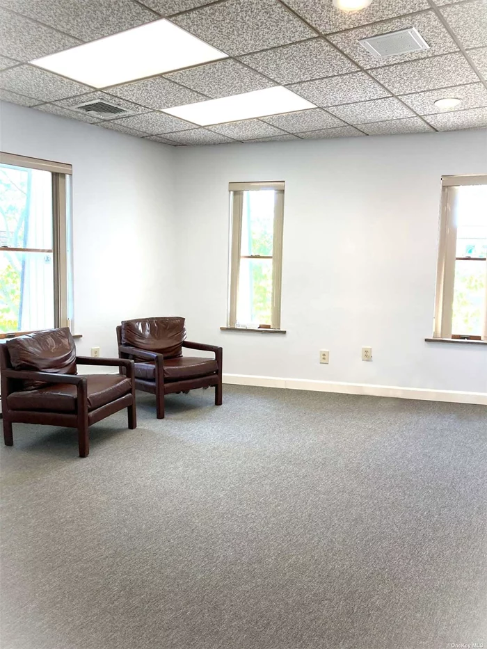 Beautiful and sunny. Approx. 800 sq ft of recently renovated professional office space on 2nd floor. Waiting/reception area, 2 private offices, lounge area, bathroom. 1 Private parking spot included. Adjacent to free municipal parking lot. Close to LIRR public transportation. Conveniently located in Valley Stream right near the Five Towns and Lynbrook. COME SEE