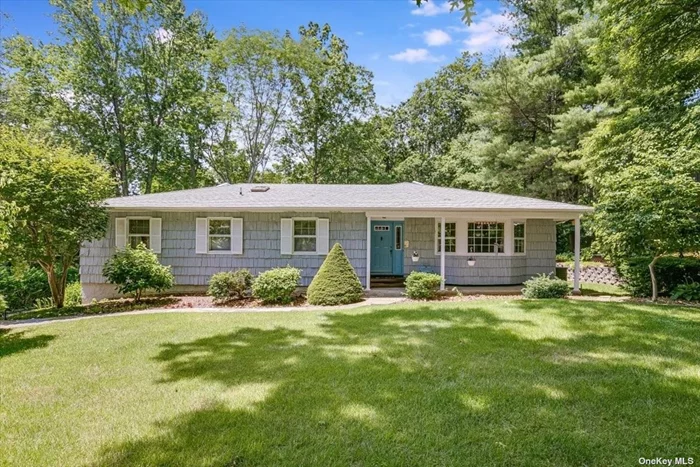 Welcome to this spacious 4 BR, 2 full bath Ranch home situated on .5 Acres in Dix Hills. The large EIK has granite counters and Wood Cabinets, gas cooking, cook-top and wall oven . The kitchen leads into the den with wood burning fireplace The park-line rear yard features an expansive patio. Additional features include updated heating system, oversize 2-Car garage, walk-out basement into garage, laundry area off kitchen, Gas heat and cooking, HHHSD5