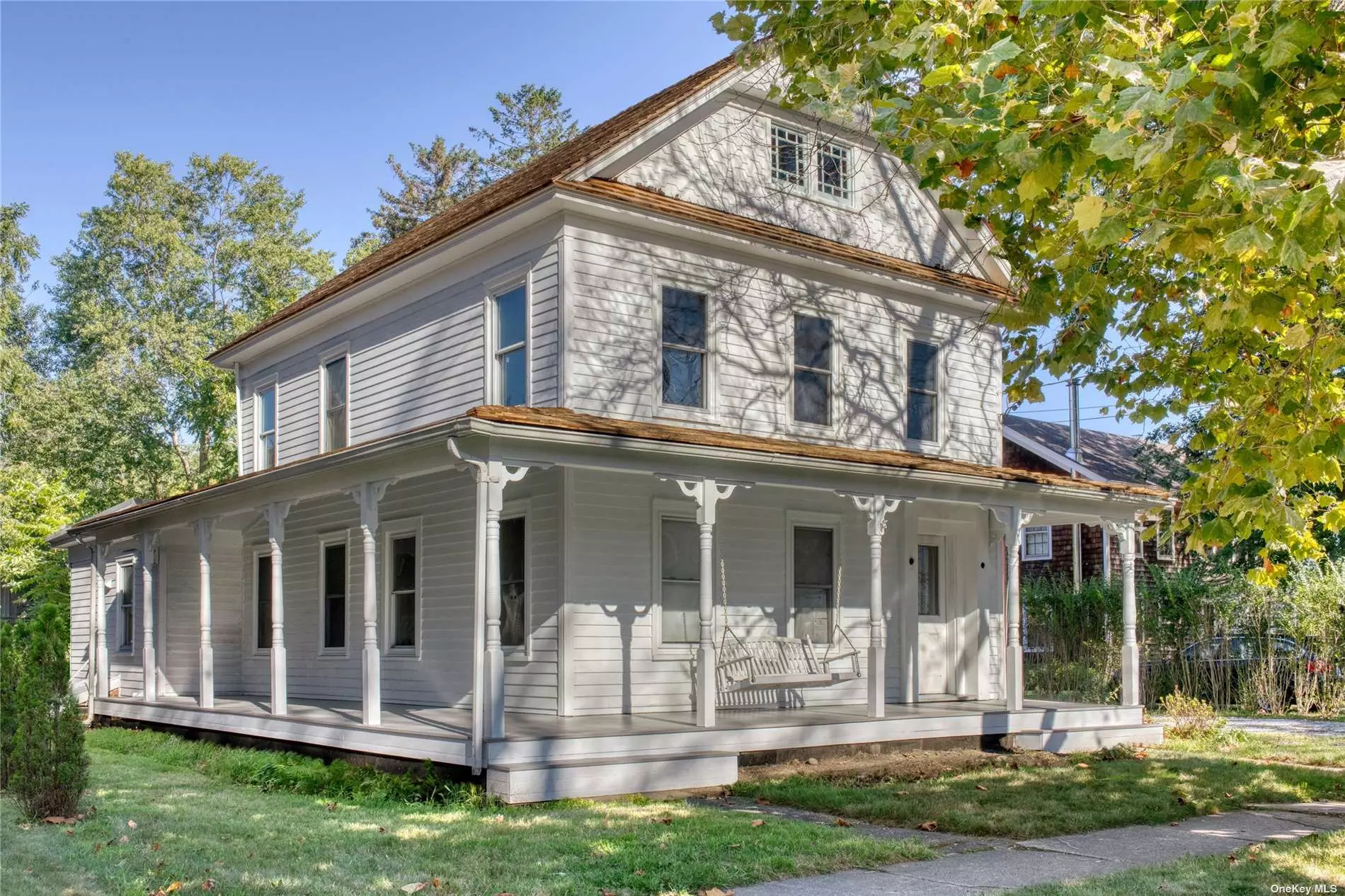 Charming mid-19th C Farmhouse in the heart of Orient Village. The interior has been recently gutted with some structural upgrades which include a new cedar shake roof. Included with the sale are plans for a 3 bedroom, 2 bath home, open common space, room for a pool. Some original wide floors on 2nd floor. Separate original accessory structure. Location is walking distance to beaches , marinas, & village amenities.