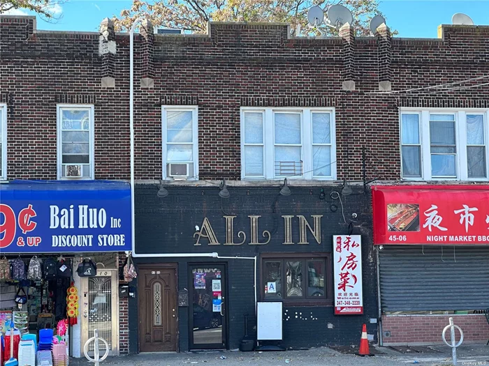 Investor/User Delight, Great Income Producer Mixed Use Building near Flushing Hospital. First Floor is commercial space, currently used as restaurant. Upper floor is residential. Property located in the heart of Flushing with huge commercial space, heavy foot step. Close to 7 train station, LIRR, Shops, Schools and restaurants. Great upside potential for investor or a user occupant, high income produced property with easy management. Please do not interfere the tenants.