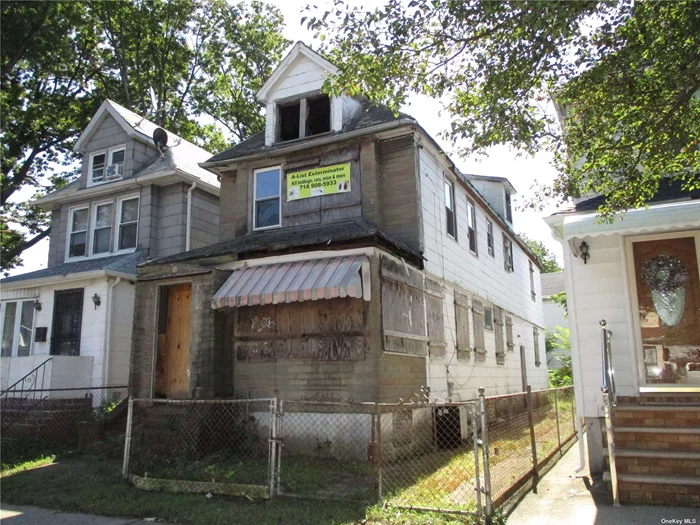 This home is uninhabitable and unfinanceable. it is either a TEAR DOWN or GUT RENOVATION. Current FAR exceeds the current zoning so a gut may create a larger home - confer with architect. Proof of funds required. No interior access available. SOLD AS IS with all violations.
