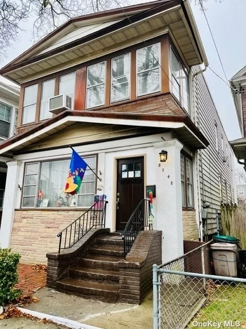 Detached spacious legal 2 family. 6 rooms over 6 rooms with backstaircase, front staircase. Full Unfinished basement with 1/2 bath and gas heat. Lovely woodwork, crossbeam ceilings, 2 enclosed porches. Pvt yard. 2 Eat in Kichens, 2 FDR, 2 LR and 4/5 Bedrooms.