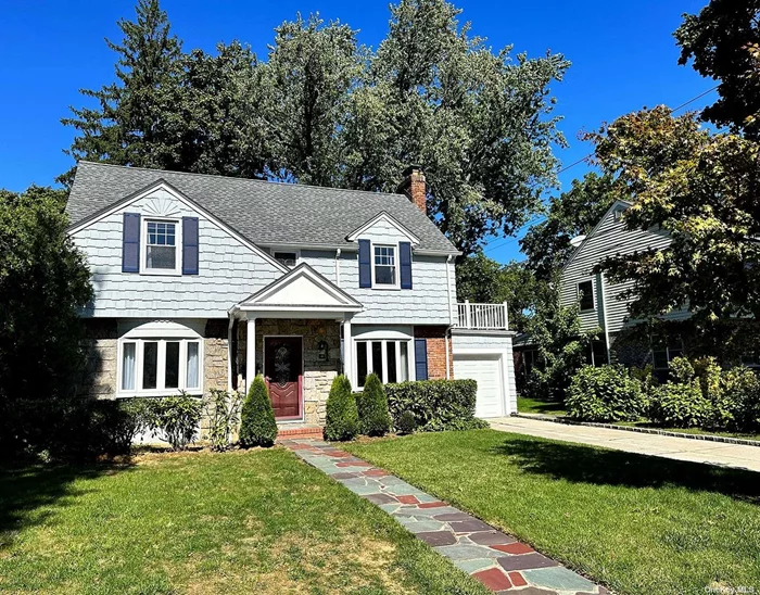 Picturesque three bedroom fieldstone colonial sited on private large flat property in upper Shorehaven, available for immediate occupancy. Only six blocks to town, train, and High School. Gracious entry with coat closet opens to formal living room with wood burning fireplace and large enclosed patio opposite formal dining, eat-in kitchen, and half bath. Oversized primary bedroom and walk-in closet on second floor with adjacent full bath offering both bathtub and separate shower stall. Two secondary bedrooms, one with access to outdoor roof terrace. Nicely updated and freshly painted. Gas heat and cooking. Huge floor through storage space in attic accessed by bessler stair. Rental is unfurnished; furniture as pictured is not currently in the home.