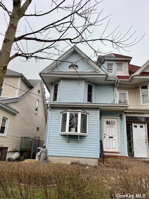 Semi - attached 1 family frame colonial with tons of possibilities!! Full basement with 8 1/2 &rsquo; ceilings, EIK, FDR, LR, Enc. porch, 3 Bedrooms on the 2nd fl and 2 add&rsquo;t rooms on 3rd floor.
