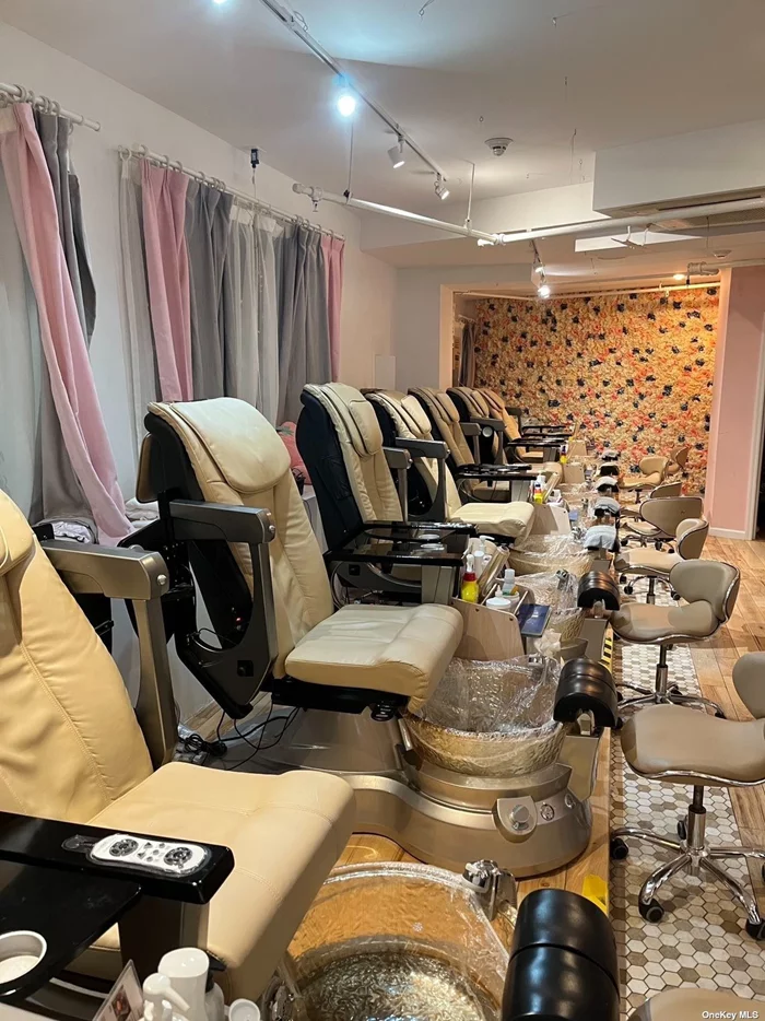 Long Island Oceanside Nail Salon Business. Approx. 1, 500 SF interior with 8 manicure tables, 8 pedicure chairs, 8 regular staffs. 5-year lease w/option 5-10 years. $3, 830/monthly rent include RE tax, water, garbage and snow removal. A nail dryer, clothes washer/dryer plus a floor cleaner with lifetime warranty. Business open 7 days/week. Located at major street intersection with lots of stores plus on corner property for excellent business visibility. Road side parking in front of building plus parking lot in the back.