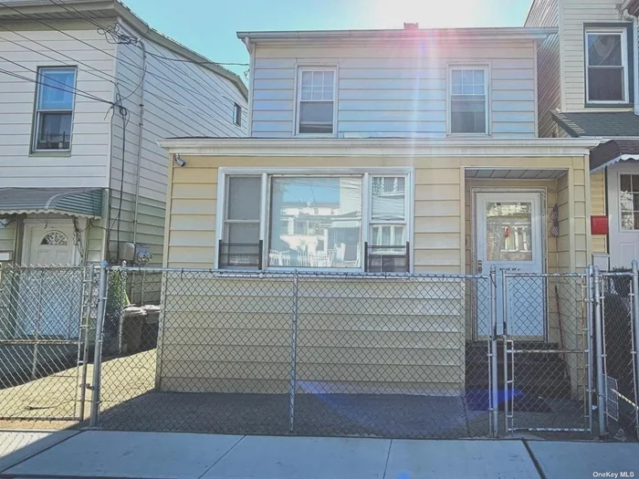 Excellent Investment and Opportunity to own a great starter home. Great Price and Location. One Family home located in desirable Ozone Park. Walking distance to A and J train and bus lines, major roadways, conveniences and entertainment. This home features a nicely sized lot that allows for an enlargement of the current home. The first floor has a Living room, Dining room, Eat in kitchen and small bedroom. Second floor has a large main bedroom, another bedroom and a full bathroom. This home can be easily updated and enlarged as per zoning allowances. All Offers will be considered.