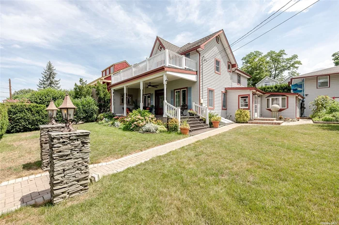 Rare opportunity to own a lovingly restored VICTORIAN with a detached GUEST HOUSE overlooking L.I. Sound with spectacular year-around water and sunset views from the covered front porch with mahogany wood decking. Situated on a quiet private cul-de-sac only steps from the town dock, library & Sunset Park, the over-sized 92 x 100 manicured property is framed by blue-stone walls. MAIN HOUSE features 3 Br&rsquo;s, 2.5 baths, a beautiful L/R with moldings that open to the front porch w/water views. An updated open kitchen has new appliances with a F/D/R which will be a great place to &rsquo;wine and dine&rsquo;. The private library/Study and a media Rm with a surround system will be a great addition to enjoy this wonderful home. The BACKYARD showcases an inground hot tub & entertaining patio for lounging and BBQ&rsquo;s. GUEST HOUSE has its own utilities - FIRST fl Rec Rm with Brunswick Pool table & Ping pong table for game days while the SECOND floor has a L/R, kitchen, 2 Br&rsquo;s & 1 bath. This house is situated on an over-sized 92X100 manicured property framed by blue-stone walls, redwood fencing, honeysuckle vines, flowering rose hedges and an organic vegetable garden, tucked away on a quiet private cul-de-sac only steps from the town dock.