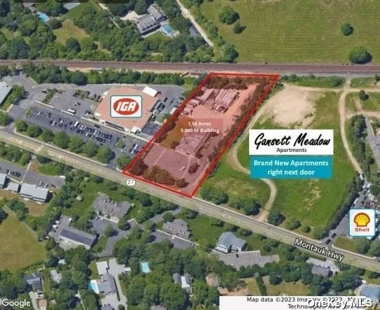 Excellent Opportunity to buy or lease this Commercial property situated in the heart of Amagansett, in East Hampton Township. This 1.50 Acre property consists of 2 lots with 171 feet of frontage that is home to a 5, 000 SF former restaurant that allows seating up to 186 people. Parking plan 80+ cars. Updates include steel and structural work, new windows and doors, phase 3 electric, 3000 propane tank, and HVAC. Building is considered warm dark shell and ready for your business! Seller can retrofit or build out. Near LIRR, Village, Ocean beaches and last stop before Montauk. Ideal location for use as restaurant, wine bar, brewery, convenience store, grocery, general store, furniture or design showroom, medical use or nearly any retail commercial use with site plan approval. Brand new apartment complex right next door! Highly desirable demographic with daily traffic counts of 14K cars passing and doubled in the spring/summer season. Many possibilities for use!