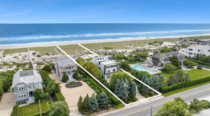 Are you looking for that Wow! factor this summer? Look no further than this 4 bedroom, 4.5 bathroom Dune Road oceanfront between the bridges in Westhampton Beach! This ultra chic contemporary with elevator offers three guest bedrooms, two guest bathrooms, and laundry room on the first floor. The spacious oceanfront primary ensuite, with two full bathrooms, provides access directly to the pool deck and catwalk to the ocean beach. The panoramic views from the second floor are breathtaking! The open layout is perfect for entertaining guests with generous living and dining areas adjacent to the kitchen area with breakfast bar and large center island. Sliders off the kitchen lead to a second floor outdoor kitchen for summertime BBQs. In addition, the second floor oceanside deck is perfect for dining on warm, summer evenings. Catch a movie in the upstairs den or catch the sunset from the bayside deck. Additional loft space provides a great home office to work remotely. Garage plug-in for your EV. Located just one mile from Westhampton Beach&rsquo;s Main Street, this home offers easy access to shops, restaurants, and the Performing Arts Center. Overall, this clean, contemporary oceanfront is the ideal retreat, close to Gabreski airport, accommodating private jets of any size, and less than 90 miles to Manhattan.