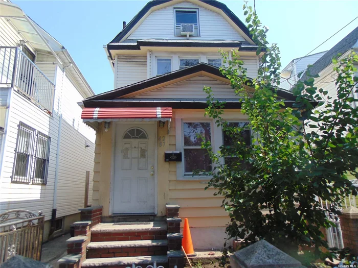 CASH or 203k Loan only. Great opportunity for investors and builders: R5 ZONED /3 ELECTRIC METERS/2 CAR GARAGE/1904 sqft livable. 4 bedrooms 2 legal kitchens 3 bathrooms/ walk-up finished attic/ OSE basement/In the progress of conversion to legal 2 families. close to 7, E, M, and R trains. Q29 Q58 Buses. Short distance to the famous Queens Center Mall, Elmhurst Hospital, and local dining. Selling as is.