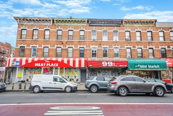 Presenting a prime mixed-use opportunity in a vibrant location! This corner building, perfectly situated on Nostrand Avenue, boasts a thriving meat market, The Meat Place, in a spacious 3, 900 sq. ft. storefront and 6 additional apartments , 6 fully rented. The business is being sold included in the price as well