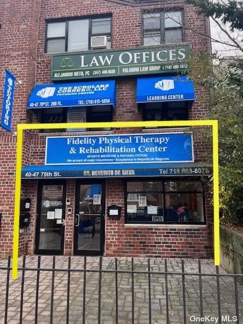 First Floor Elmhurst /Jackson heights border, high foot traffic area and less than 500 feet from 74th St. bus and train station.office features, 4 cubicles, One executive office possible one conference room)waiting area , central air conditioning and heating unit. Just a few minutes to Elmhurst Hospital. Easy to show