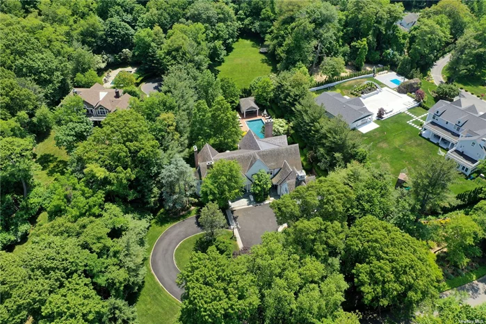 This custom built Hampton-style colonial unfolds on over 2 acres of sprawling manicured grounds in the prestigious Village of Sands Point. The property boasts an in-ground swimming pool, a cabana with wet-bar, outdoor kitchen and a spacious full bathroom. The 7, 700+ square foot home boasts 6 bedrooms, 8 bathrooms, high ceilings throughout, top-of-the-line appliances and an abundance of natural light. The custom wood flooring, fully stocked wet-bar, circular breakfast nook surrounded by windows and the oversized family room with a spectacular barreled ceiling drive home the architectural integrity & hand craftsmanship that went into constructing this one-of-a-kind residence.