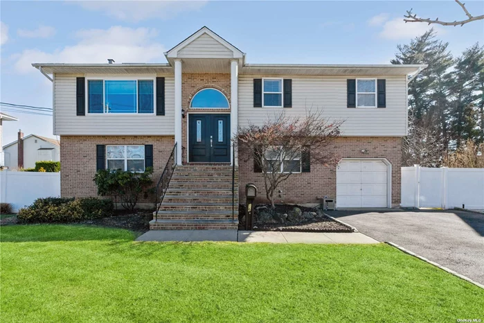 Welcome home to this oversized, meticulously maintained 5 bedroom, 4 fbth Hi Ranch in the sought after section of Bethpage. Walk up to this grand front entrance with new walkway, steps and porch. New roof (single layer), new french front doors. 3 new skylights, new primary fbth, new hot water heater, new CAC, new front picture window. Must see this open living room to kitchen to diningroom. Beautiful in law suite with updated granite kitchen and sliders to a beautiful deck. This yard is huge and ready for your party. Nothing like this out there....