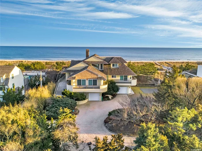 Spectacular Panoramic Ocean Views with over 140ft of Beach Frontage, and over an acre. The Main Level features an open floor plan that flows seamlessly from living room with dual sided fireplace to dining room, great room, and large chef&rsquo;s epicurean kitchen with six burner stove, double ovens, subzero, two sinks, all with a 180 degree views of the Atlantic Ocean. Also included on this level is a jr. primary suite and three additional bedrooms and baths. Sliding glass doors open to an Oceanside Deck surrounding a heated pool and spa, and private walkway to a jetty protected ocean beach. The Second Level features the luxurious Primary Suite that encompasses a spacious Den/Work at Home Office and beautiful primary bedroom with lavish bathroom, all of this framed by waterside decks with magnificent ocean views. The Lower Level includes one bedroom, laundry room, full and half bathrooms, exercise room, den/game room, two separate garages, and access to the beach. Bathrooms renovated 2021. This prime location is less than two hours from NYC, minutes to the restaurants and shops in the revitalized Village of Westhampton Beach, Gabreski airport, the jitney, and train. **OWNER WOULD CONSIDER EXTENDED SEASON AND YEAR ROUND RENTAL