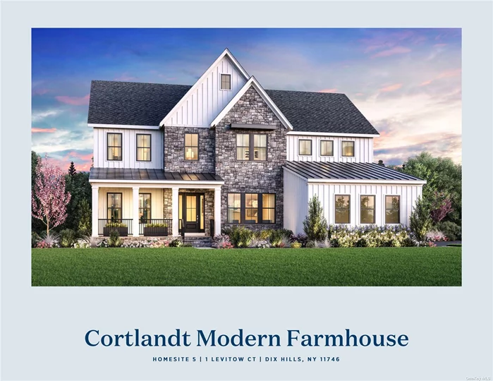 This beautiful Cortlandt Modern Farmhouse model home was perfectly crafted to fit your lifestyle and is being built with Designer Features. The kitchen is a chef&rsquo;s dream with Jenn Air appliances, a large center island with quartz countertop, and walk-in pantry. The first-floor office is the perfect space to work-from-home. This home has a Multi-Gen Suite addition which has it&rsquo;s own bedroom, full bathroom and large closet on the first floor. You can access this spacious structural addition from the porch as well as inside the home. The primary bedroom suite is a true respite featuring a tray ceiling and dual large closets. The spa-like primary bath boasts dual vanities, a free-standing tub, and luxe shower with seat. Roomy secondary bedrooms have their own large closets. Explore everything this exceptional home has to offer and schedule your appointment today. Taxes are estimated, pending town assessment. Late Summer/ Early Fall occupancy. Photos are images only and should not be relied upon to confirm applicable features. This is not an offering where prohibited by law. Prices subject to change without notice