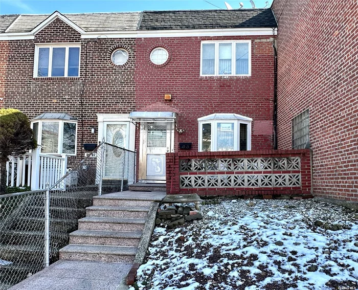 A very good condition solid brick townhouse in College Point; It features one large living room, one kitchen, and a dining room on the first floor. The second floor has two bedrooms and one full bathroom. Finished Basement, Private parking in back, Front porch, Convenient to the Q25 Q65 bus.