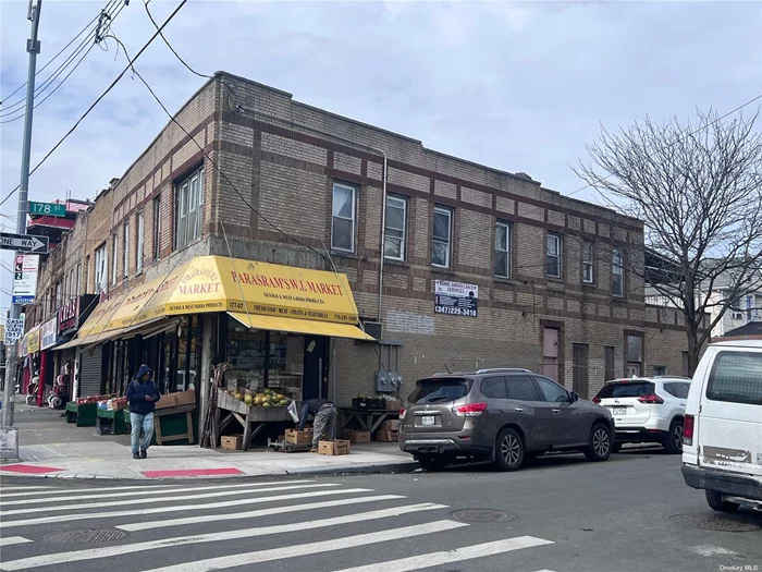 Mixed Used; Corner Property; First Floor is currently used as a grocery store; Second floor has a 3 bedroom apartment; Comes with a 2 car garage. Located on Jamaica Avenue with exposure to high car and foot traffic. Can build an additional 4, 048 sq ft.