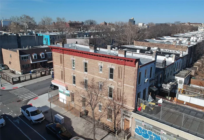 Introducing 531 Central Ave in the heart of Bushwick. An incredible opportunity for a user or investor with this mixed use building that has loads of potential. 2 oversized apartments that can be 3-4 bedrooms each over a commercial space with a very rare 4 car garage and a basement underneath. This property is near all major hubs including multiple subway stops, restaurants, shops, and much more that this bustling neighborhood offers. This building will be delivered vacant at closing.