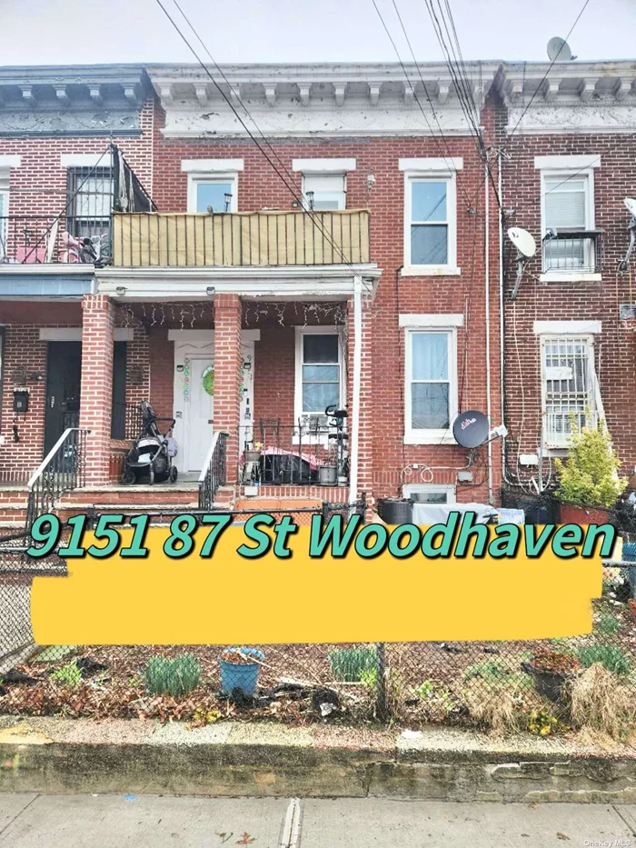 Investors delight! Updated brick 2 family with full finished basement in the heart of Woodhaven 87 St and 91 Ave. Features 20x50 building size with 1000 sq ft of interior living space per floor. Full finished basement with separate entrance. Few blocks to the J&Z train/ express & local buses with a quick commute to Manhattan.