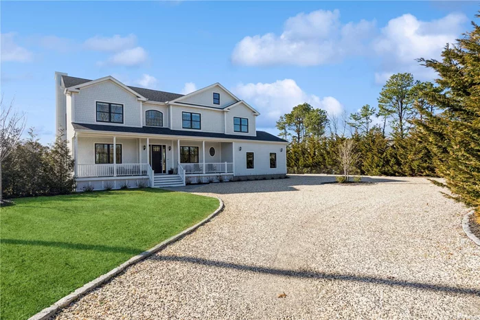 Newly built in Quogue Village, a stunning 5 bedroom, 5 bath home. This location is central to all and only 2 short minutes to the beautiful Quogue Wildlife Refuge. The layout features a grand foyer, formal dining, new eat in kitchen, and open concept living space. The kitchen is equipped with stainless steel appliances, quartz counter tops and a large center island. In addition, the second story offers a tranquil primary suite, and three guest bedrooms with a shared full bath and laundry room. The lower level is replete with media space, an oversized sectional, a bonus room, full bath, and ping pong table. Outside, the spacious backyard boasts a large pool, table with ample seating, outdoor couches, and grill perfect for a tranquil dinner at home. Schedule your private tour today! May 23rd- July 6th for $50K; June $45K; Two Weeks in August $20K.