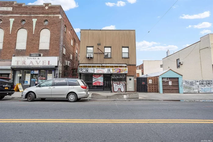 Prime Location 35ft Broadway frontage 1st Building off corner Zoning C2-4 Total sqft is 3, 500 = 1, 400 sqft retail and an extra option of 5 car ports (CO) or 2, 100 sqft land Open floor plan w basement Rear loading door, either to store or - dry full basement 1400sqft Northern exposure-Preferred StreetSide The property benefits from numerous class A anchor tenants including Queens Library, Starbucks, TD Bank, and Chase Bank