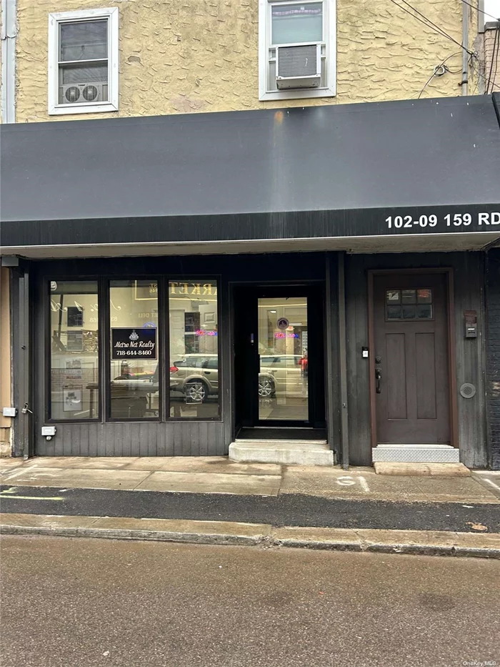 Immaculate 1500sq ft. 1st floor office/retail space available with gorgeous ceiling to floor windowed storefront. Electric roll down gates, 3 bathrooms, kitchenette, garage, 3 entrances.