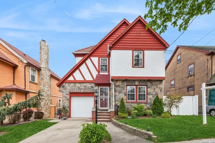 Welcome to this meticulously maintained Tudor style home on a quiet street in the heart of Whitestone. Upon entering you&rsquo;ll be greeted with a large living room with hardwood floors, gorgeous stone faced, wood burning fireplace, and open floor plan. you&rsquo;ll notice the beauty of the arched doorways, solid oak moldings, and restored vintage, leaded glass windows which expel classic charm. There&rsquo;s a formal dining room perfect for large gatherings, newly updated kitchen with granite counters, stainless appliances, food pantry, and sun-filled breakfast nook area. Upstairs on the second floor you&rsquo;ll find oversized bedrooms, wood floors, and a newly updated bathroom. The bathroom features a soaking tub and separate shower stall with light filtering glass block. Step out onto the rooftop patio for views of the Throgs Neck Bridge from the generous sized primary bedroom. The pull-down attic has a plywood floor which is great for storage or finishing for a third story. Meander outside to the fully fenced, private backyard oasis featuring a gorgeous inground pool, spacious permanent gazebo for covered patio entertaining, tiki bar equipped with an additional refrigerator, playground and garden area. Special features to take note are the well maintained terra cotta roof, new retaining wall with lifetime warranty, attached garage, gas cooking, only 3 year old water heater and 6 month old oil tank. The finished basement offers an additional recreational room and laundry area. Conveniently located near the express bus to NYC and subways. All you need to do is unpack and enjoy this spectacular home! As is condition.