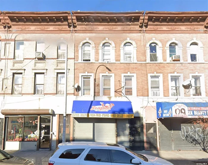 Mixed use Building Situated 3 Blocks from the subway, 1 Block from Park. Lot size 20X60=1200 zoning R6 Building size 3200 square 1st floor commercial 1200 square feet (Vacant) 2nd floor residential 1000 square feet 4 bedrooms (Vacant) 3rd floor residential 1000 square feet 4 bedrooms (Section8 $2000) Finished basement additional 1200 square feet (Vacant) Building located in a very busy intersection of Belmont Ave and Mother Gaston Blvd. It is also across the school. It is an amazing business location. 1st floor commercial can run Deli, Restaurant, Super market, Hair salon, Dancing studio, Martial art and so on. It is very flexible. Take advantage of the location.