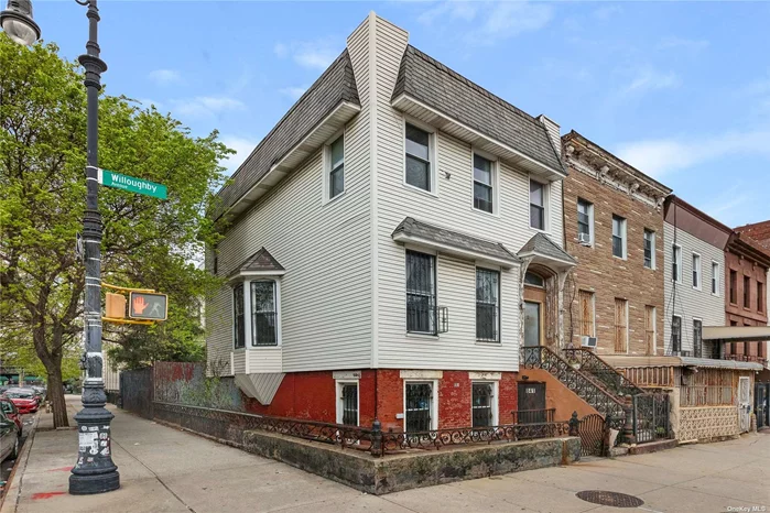 Nestled on the corner of Willoughby Avenue and Stuyvesant Avenue in the heart of Bedford Stuyvesant, Brooklyn, this charming 2-family home embodies classic Brooklyn living with a touch of modern flair. As you approach this corner lot gem, you&rsquo;re greeted by its stately presence and large windows that flood the interior with natural light, creating a warm and inviting atmosphere throughout. Situated on a spacious 20&rsquo; x 75&rsquo; lot, this home offers ample space for comfortable living and entertaining. Enter and discover original wood floors, crown molding in the ceilings, and decorative fireplaces in every room, preserving the timeless elegance of Brooklyn&rsquo;s architectural heritage. The parlor level boasts French doors opening to a living room with bay windows, a versatile layout with a dining room, perfect for hosting gatherings or relaxing with loved ones. The lower level apartment, formerly a medical office space, offers endless possibilities for customization. Whether you envision a private retreat, a home office, or additional living space, this area provides the flexibility to suit your needs. Upstairs, the second floor features a full bathroom with a sauna-like presentation, offering a luxurious escape from the hustle and bustle of city life. The rear bedroom offers serene views of the backyard, creating a peaceful oasis in the heart of Brooklyn. With a full-grade basement and a doorway opening up to the backyard, outdoor living is made easy. Imagine summer barbecues, gardening, or simply enjoying the fresh air in your own private outdoor space. Additionally, there&rsquo;s an inactive driveway on the Stuyvesant Avenue side of the property with a gate that can be opened to provide parking if one wishes to use the home as it is. Conveniently located in a C4-4L zone, this property allows for mixed-use commercial and residential expansion up to 3, 896 SQ ft, presenting an exciting opportunity for future development or investment. Don&rsquo;t miss your chance to own a piece of Brooklyn history with endless potential. Schedule a showing today and experience the charm and character of 841 Willoughby Avenue firsthand.