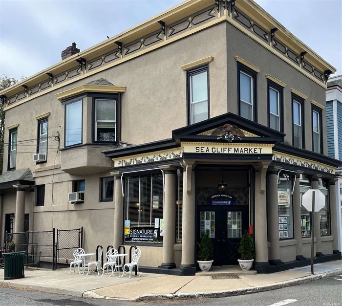Smack in the middle of historic Sea Cliff Village! 1st floor totally renovated office with charm and total visibility. Corner building with large windows on front and side. Gleaming wood floors, original tin ceiling, powder room, kitchenette.