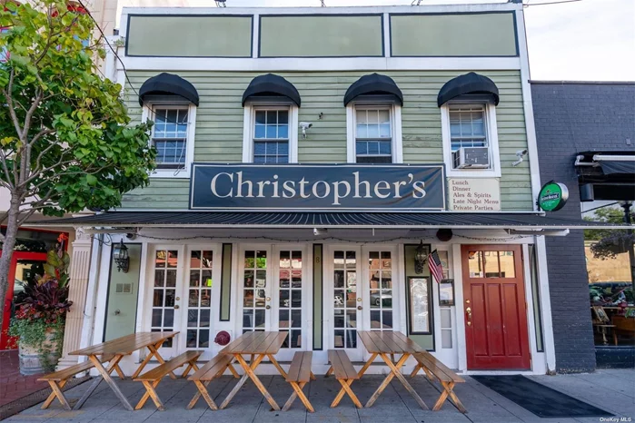 Located in the heart of historic and vibrant Huntington Village is - known for its shops, restaurants, and community events. CHRISTOPHERS a 2-story building with approximately 3, 000 square feet of space. In addition to the main building, there is a 750-square-foot patio with a licensed bar and additional seating, which can be attractive to customers, especially during pleasant weather. Long time established restaurant/bar that attracts local residents and visitors alike. One of the more sought after locations in Huntington - Wall Street boasts street fairs during the summer and a winter carnival during holiday times. These events can bring increased foot traffic to the area, providing an excellent opportunity for the business to attract more customers during these periods. A lot of car and foot traffic. Street parking and nearby town lots. This is a great opportunity for an owner/user to take this long established business and expand with your vision. Taxes $19, 345
