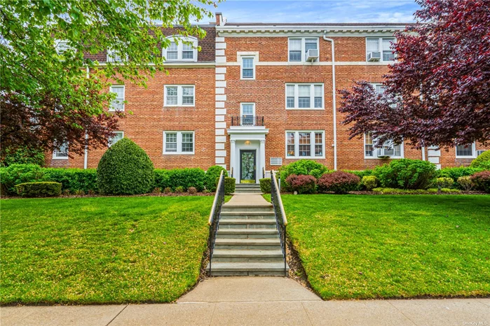 This rarely available Hamilton Gardens unit is ready for your viewing! Meticulously maintained 2 bedroom, 2 full bathroom unit offers it all and is most conveniently located in ideal location just a few blocks from LIRR, restaurants and center of downtown Garden City. Spacious foyer welcomes you home upon entry. Oversized and bright living room and dining room have beautiful built in cabinetry that exemplify the pre-war charm of the building. The updated eat in kitchen offers lots of storage and great cabinet space. The lovely sized primary bedroom suite includes a beautiful bathroom and entrance to outdoor balcony. The large second bedroom has great walk in closet and nearby access to full hallway bathroom. Washer and dryer are conveniently located in the unit in wonderful hallway closet location. This popular complex offers common storage backyard, lot parking and garage parking (waiting list).Truly a special listing. Move in ready! This opportunity does not come around often.