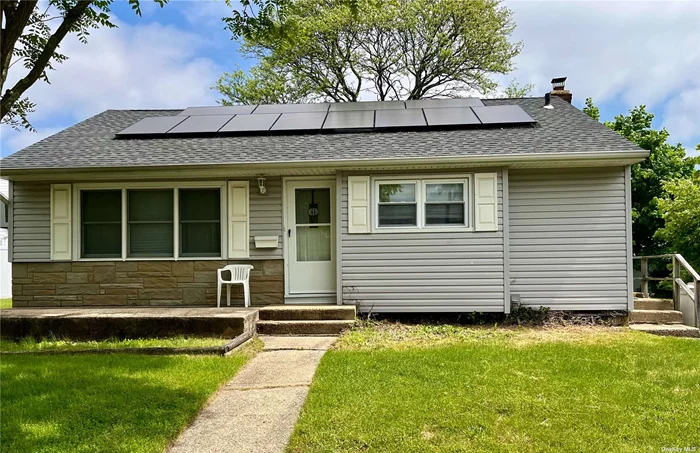 SOLD AS IS - LOW PRICE FOR DESIRABLE HICKSVILLE AREA. HOME HAS STRONG BONES & IS WAITING FOR SOMEONE TO ADD THEIR PERSONAL TOUCH ! LARGE BACKYARD FOR A PATIO & PLAYING !! GAS IN THE HOUSE FOR COOKING & POSSIBLE HEAT. SOLAR PANELS ARE CURRENTLY LEASED.  TAXES DO NOT INCLUDE STAR PROGRAM ($851 approx). CLOSE TO SCHOOLS & SHOPPING.
