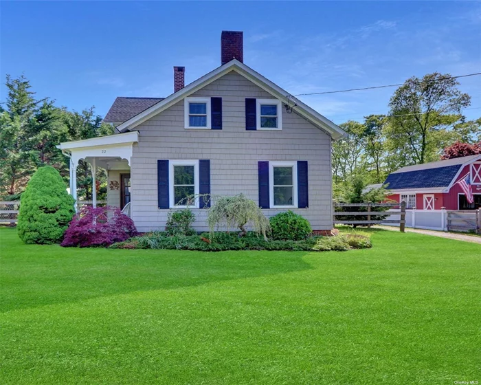 Welcome to 22 Pine St. where 1870&rsquo;s Farmhouse meets Modern Day Living! This Home is a Historic Farmhouse in the Heart of East Moriches. The first floor has been totally renovated in 2022 with new 3/4 oak floors, new windows, Cedar shake siding and more. This 4 bedroom beauty boasts 2 full bathrooms, Large valted Eat in Kitchen with skylight, granite countertops and new cabinets. A first floor bedroom, Cozy Livingroom with wood burning stove an additional den with wood burning fireplace, full bathroom and additional office space. The 3 additional bedrooms upstairs has original wood plank flooring and a full bathroom with Jacuzzi tub and double sinks with Granite countertop. There is a back deck for outdoor entertaining and a 1 car detached garage. Walking distance to town and a short distance to the Bay! This property has old world charm with modern living and a property not to be missed!