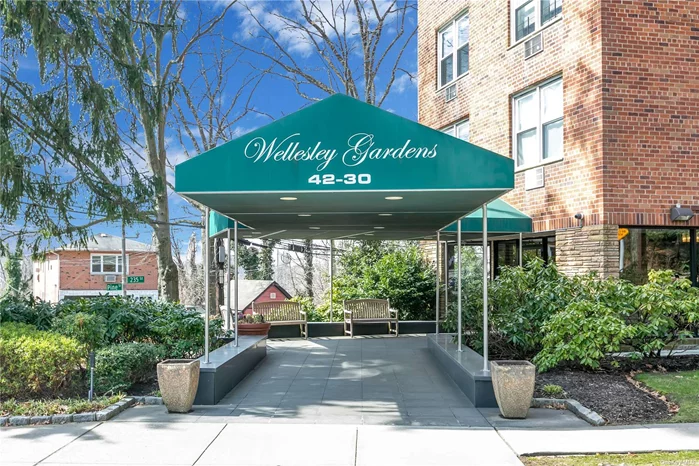Welcome to Wellesley Gardens! Beautifully maintained Co-op building located in prime Douglaston. Bright and spacious 2 bedroomvunit with open concept design. Plenty of windows offer tons of natural light. Updated kitchen features stainless steel appliances and granite counter tops, A bonus pass-through into the kitchen equipped with a breakfast bar for additional seating. Convenient location, near transportation, shops, dining and more! Close to all! 1 block to the LIRR Perfectly nestled in the Douglaston Hill area.