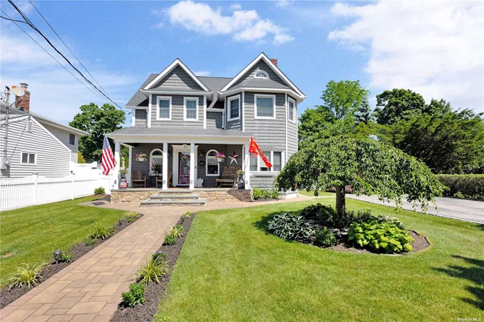 Magnificent, large 2, 351 sq ft Colonial-style Victorian, also is true legal 2 family by C/O, currently being used as a 1 family, situated in prime Incorporated Village location, beautiful front porch, large blacktop & Belgium block driveway, new brick paver walkways, brick paver & bluestone stoop & steps, new vinyl siding. Large entry foyer w/ mud room, LR w/ fireplace w/ limestone mantle & marble, carved glass, pocket doors, & refinished hardwood floors. Banquet FDR w/ refinished hardwood floors, crown moldings, & double French doors. Family Rm w/ refinished hardwood floors, chair rail moldings, pocket door, hi hats, & sliding doors to backyard. New large EIK w/ center island/breakfast counter, granite countertops, marble tile backsplash, ceramic tile floor, upgraded appliances, gas 6 burner Thermador stove, double oven, built-in 48-inch refrigerator, beverage center, pendant lights, hi hats, ceiling fan, & radiant heat. Newer Fbth w/ tumbled marble, cherry vanity & medicine cabinet, & radiant heat. Second floor all BRS w/ prefinished Brazilian hardwood floors & ceiling fans, MBR w/ double closet w/ built-ins, 2nd bedroom w/ WIC, 3rd bedroom w/ single closet, 4th bedroom used partially as laundry area with washer & dryer & large storage, new Fbth w/ Corian double sink top, and walk-up attic. Finished basement features den/office, large BR, half bath. All Andersen windows, high ceilings, interior raised panel doors, CAC, gas heating system approx. 10 years old, separate HW heater 8 years old, 3-zone heat, 200-amp electric, roof 4 years old stripped to sheathing. Oversized, park-like, privately fenced backyard, property 76 x 150, new brick paver patios & stoop & steps, with beautiful covered patio, skylight, 2 ceiling fans, built-in barbecue, also built-in wood burning pizza oven, pergola, AG pool w/ pool deck, 3 sheds, IGS. Close to town, shopping & RR. Tax grievance filed.