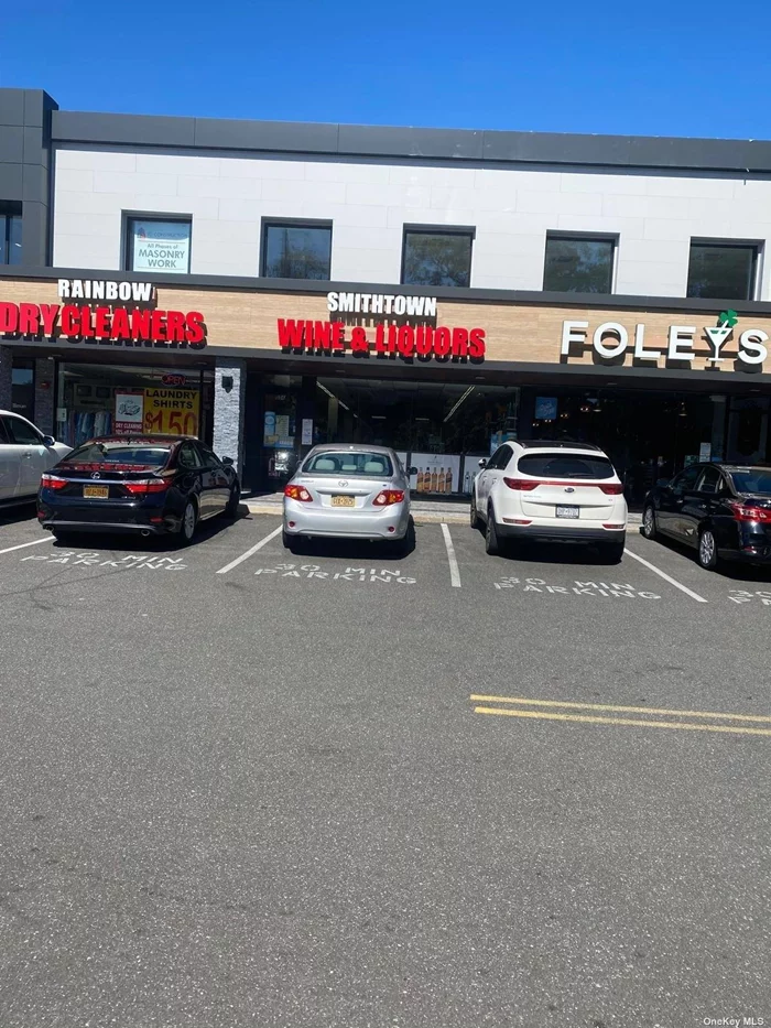 Liquor store in Smithtown Plaza. High traffic both side of plaza on route 111 and Smithtown Bypass. 1600 Sq ft store area. Low Rent.