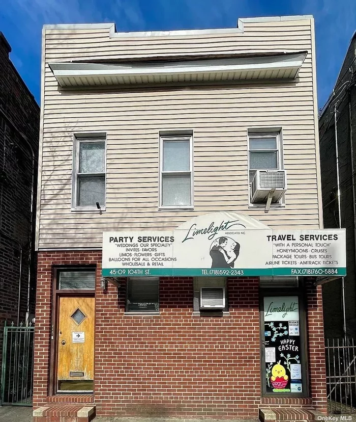 This Property is mixed-used, brick and frame detached, with 1 commercial unit on 1st floor and 3 residential units. The property will be derived vacant. Great location in the heart of Corona Queens, close to public transportation Q23.7 train, and school. park. shopping area, property is move-in ready.