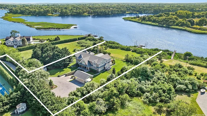 Nestled along the serene shores of Seatuck Cove in Eastport, this newly built waterfront estate offers a luxurious summer getaway with unparalleled amenities and breathtaking views. Boasting six spacious bedrooms and five and a half elegant bathrooms, this home features a thoughtfully designed floorplan that effortlessly combines comfort and sophistication. The double-height ceilings create an airy, open ambiance, while the radiant heat flooring ensures cozy warmth throughout the seasons. An elevator provides convenient access to all levels, making this a perfect retreat for all ages. Step outside to discover 150 feet of pristine waterfront frontage, complete with a deep water dock, ideal for boating enthusiasts. The infinity edge saltwater gunite heated pool with an integrated spa promises hours of relaxation, all while enjoying stunning sunset vistas. The outdoor spaces are meticulously designed for both entertainment and tranquility, making it the ultimate spot for summer gatherings and serene moments alike. Inside, the home is equipped with a Sonos sound system, allowing you to enjoy your favorite music throughout the property. A ten-car garage provides ample space for vehicles and storage, while a state-of-the-art generator ensures uninterrupted comfort. With every detail carefully considered, this Eastport estate offers everything you need for an unforgettable summer retreat, blending luxury, convenience, and natural beauty in perfect harmony.