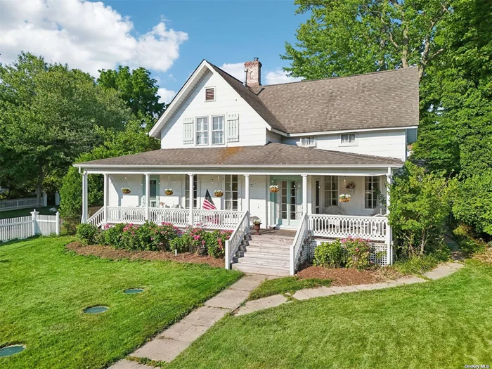 Updates Galore including as gas heat, CAC, Gas Burner, Kitchen, Baths, & Covered Front Porch across from Setauket Harbor. This completely updated home gracefully combines the elegance of yesteryear with all the conveniences of modern living. This unique property is situated across the street from Setauket Harbor and offers the perfect blend of style, comfort, and versatility to all! As you enter this exquisite home, via a Private Front Entry Vestibule, you are greeted by 9&rsquo; ceilings and beautifully appointed formal spaces that showcase custom moldings and Old-World touches all of which are so reminiscent of the past history of this area. There are so many updates that bring this home into today&rsquo;s modern standards of living while still maintaining a feeling of being comfortable and in a peaceful and tranquil environment. The fully updated kitchen, with its Wilsonart countertops, and new SS Appliances, is a gourmet chef&rsquo;s delight with gas for cooking and also natural gas for heating, which was newly installed. The primary BR suite is located on the first floor with plenty of closets and ensuite Bath, also newly updated. The Formal Living and Dining Rooms are a place of comfort while sitting back to enjoy the natural light that enters these rooms through the long Farmhouse windows along with existing wood and wide planked flooring throughout. The modern amenities of Central Air, Natural Gas, Updated Kitchen and Baths, Newly Re-built Front and Back Covered rocking Chair Porches, adds to the true ambiance. Also it is located within close proximity of Setauket Library, LIRR, shopping, and major transportation--a major plus. Outside, the home&rsquo;s beautiful surroundings; charm continues with a gracious Covered Porch and Covered Back Porch (front porch completely renovated), flooring and stoops. There are beautiful plantings, stone pathways and updated fencing. The second story consists of two Large Sized Bedrooms and a Newly Refurbished Bath which serves these Bedrooms, There is a large Hallway that can also be utilized as another small Bedroom or office.  There is a two car detached garage that also serves as a separate Carriage House, or cottage, perfect for today&rsquo;s artist or family members. Located just minutes away from Stony Brook University and local hospitals, this remarkable home is not just a place to live, but a piece of history to cherish.. Experience the feeling of a bygone era at this magical property where every corner tells another story and modern amenities meet historical and classic charm and elegance. Don&rsquo;t Miss !