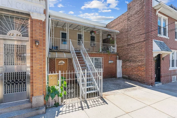 Welcome to a RARE & Unique Escape from the hustle and bustle of Astoria! This well-maintained 2 family home offers a true Garden Oasis on an over-sized 25x125 lot in the HEART of Downtown Astoria/LIC! Located a short walk to the Broadway N/W train. Steps away from Shops, Cafes, Supermarkets, Restaurants, etc. Couple blocks from Mount Sinai Hospital. 15 min drive to Upper East Side of Manhattan!. OPPORTUNITY TO BUILD. R6B Zoning., FAR 2, 6248 sqft buildable area. OR Enjoy an income producing 2 Family Home in Excellent condition, extra large backyard offers concrete patio area, grassy area with multiple Fig trees, Peach, Apricot, Apple, persimmon and Prune trees, in addition to beautiful flower trees and bushes. Large Shed/workshop. 2nd smaller shed. Small greenhouse area that leads into the fully finished basement that includes laundry area, recreational space, kitchenette, and utility area. 1st and 2nd floors include 2 bedroom, 1 bath units with EIK. VERY HIGH CEILINGS. 2nd floor unit has a very large front facing balcony. 2nd floor unit brings in strong rental income. Amazing potential and opportunity. RARE find in Astoria.